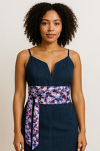 Handmade Reversible Obi Belt: Gemstone Print Cotton Wrap
