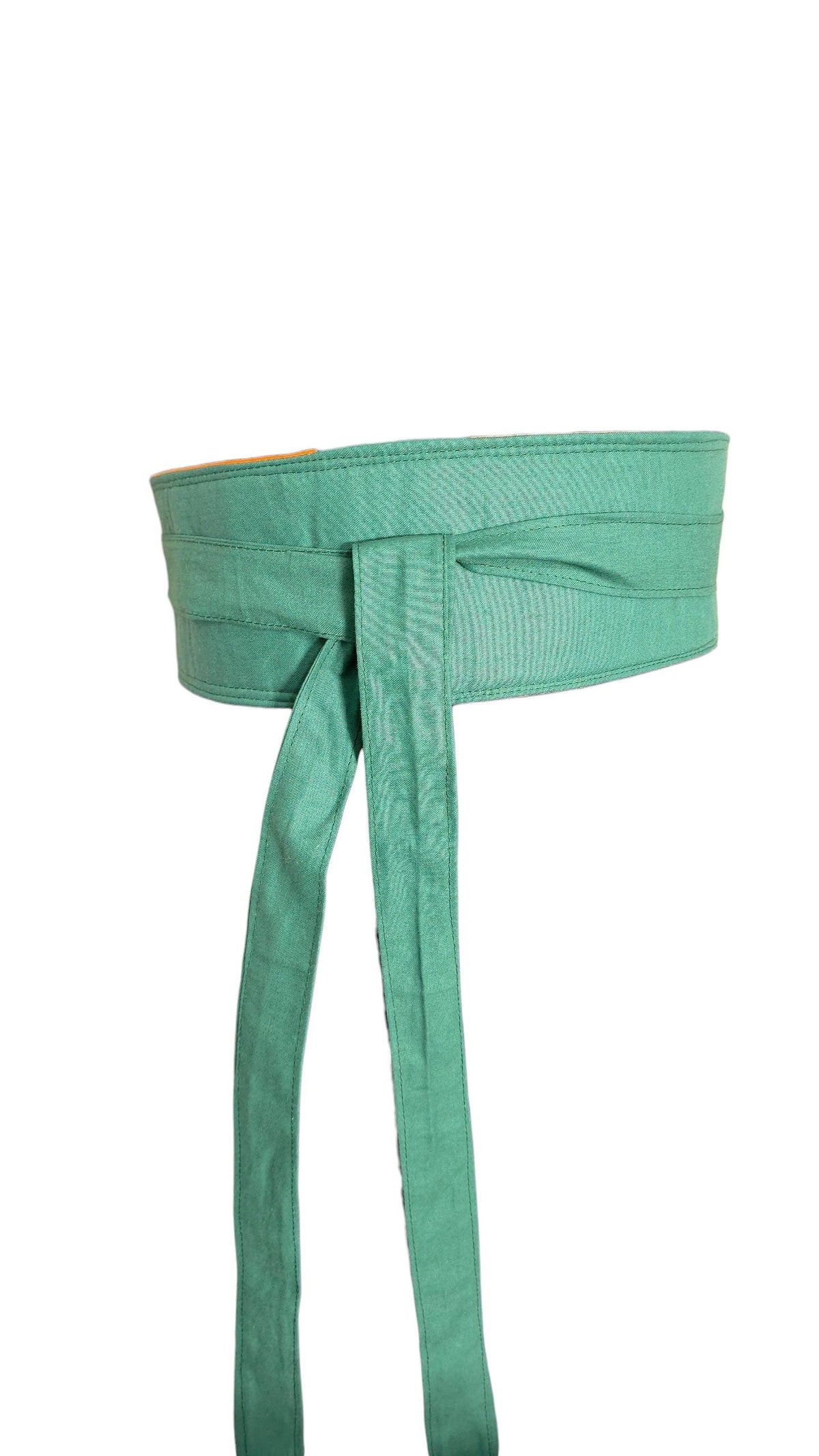 Green Orange Reversible Obi Belt, Handmade Cotton Waist Wrap, African Inspired Fashion