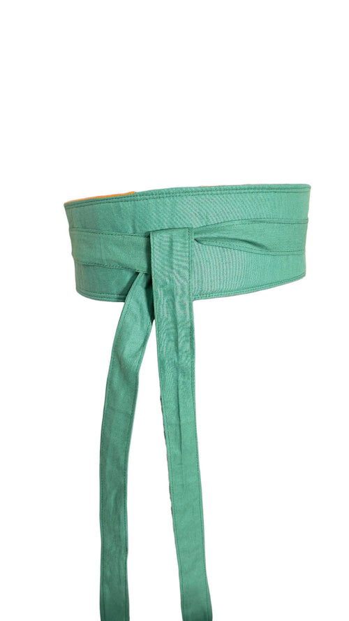 Green Orange Reversible Obi Belt, Handmade Cotton Waist Wrap, African Inspired Fashion