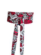 Handmade Reversible Obi Belt: Red & Black Floral Cotton Wrap