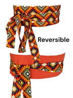 Reversible Aztec Print Obi Belt: Orange or Black Tribal Waist Wrap