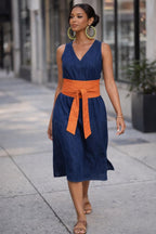 Burnt Orange Linen Obi Belt | Wide Wrap Waist Sash, Adjustable Tie Belt