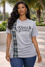 Handmade Christian T-Shirt | John 1:16 Plaid Patch Tee