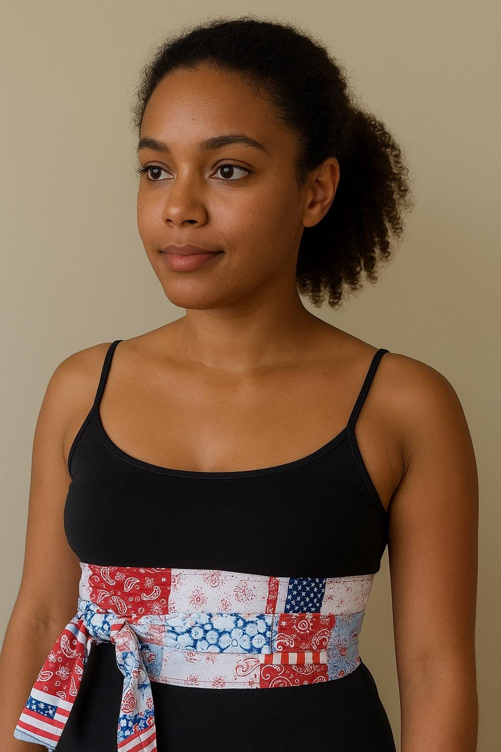 Red, White & Blue Patriotic Obi Belt – Handmade Reversible Cotton Wrap Waist Tie