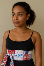 Red, White & Blue Patriotic Obi Belt – Handmade Reversible Cotton Wrap Waist Tie