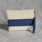 Handmade Obi Belt and Matching Zipper Pouch Set | Denim & Stripe Cotton | Women's Accessories