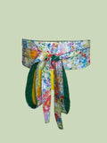 Reversible Obi Belt: Green & Multicolor Paint Splatter, Handmade Cotton Wrap