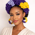 Handmade Crochet Scrunchie Hoop Earrings Set | Purple Yellow Bold Statement Accessory