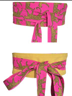 Reversible Obi Belt – Hot Pink Leopard Print with Yellow Back | Handmade Cotton Wrap Belt