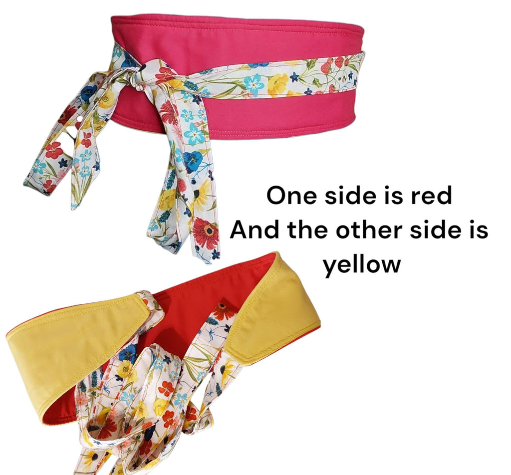 Reversible Floral Obi Belt: Handmade Cotton Wrap Waist Tie”