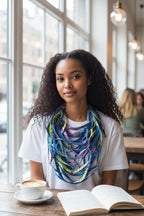 Handcrafted African Print Fabric Strip Necklace: Boho Denim Bib