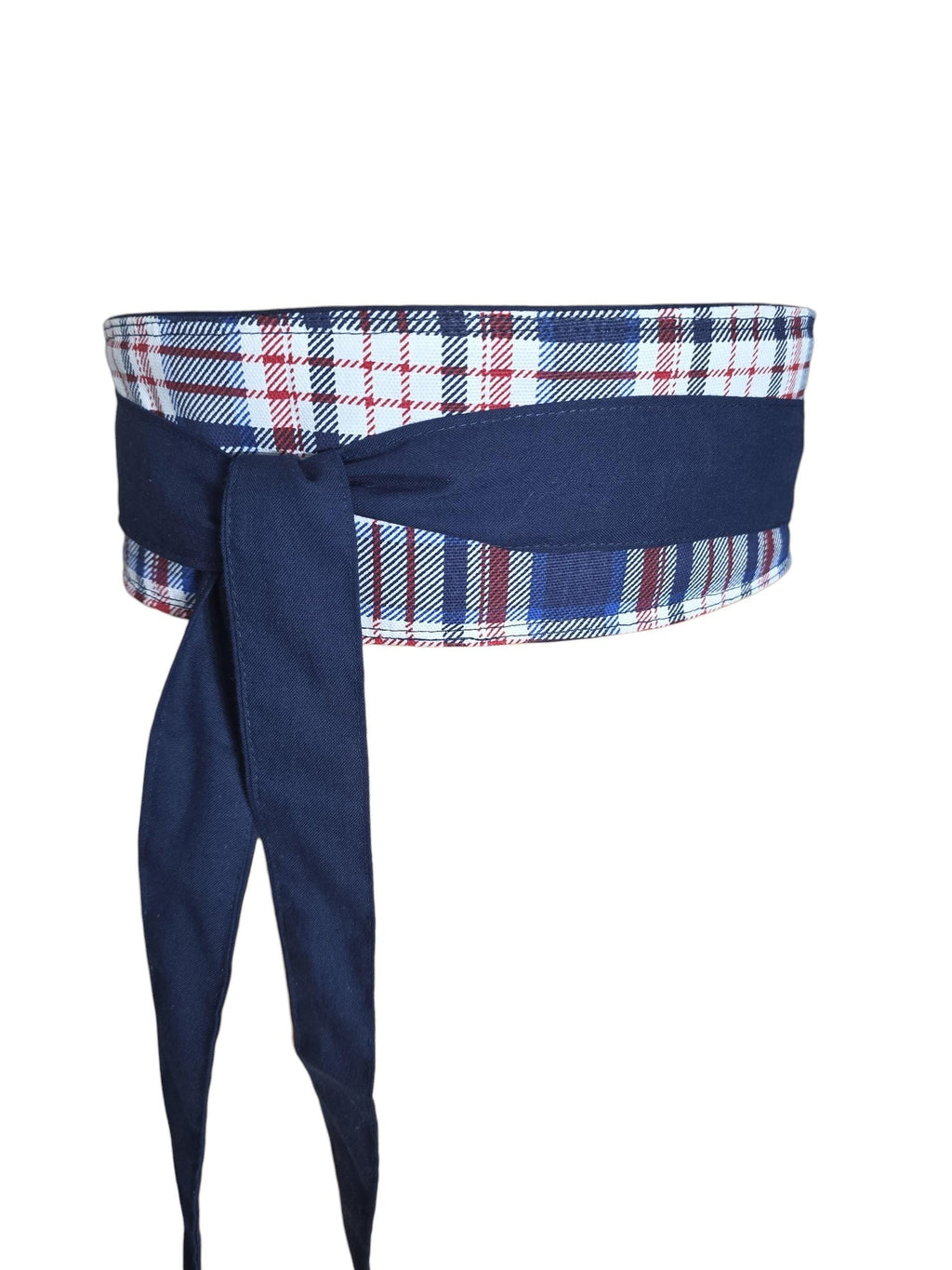 Handmade Reversible Plaid Obi Belt | Navy Blue Wrap Belt for Dresses