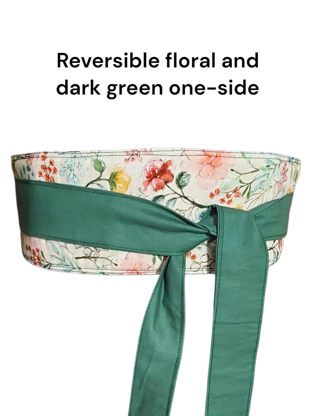 Handmade Reversible Obi Belt Floral & Dark Green Wrap Handmade Cotton Waist