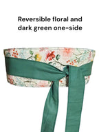 Handmade Reversible Obi Belt Floral & Dark Green Wrap Handmade Cotton Waist