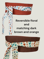 Reversible Wrap Belt: Dark Orange & Floral Print Cotton Obi Sash