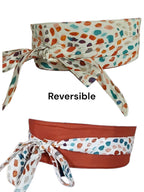 Reversible Wrap Belt: Dark Orange & Floral Print Cotton Obi Sash