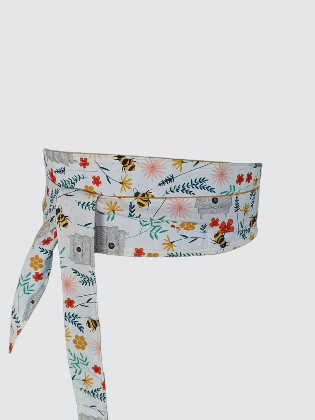 Reversible Floral Obi Belt: Bee & Wildflower Print, Yellow or Teal