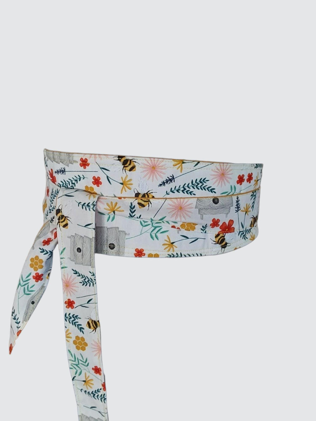 Reversible Floral Obi Belt: Bee & Wildflower Print, Yellow or Teal