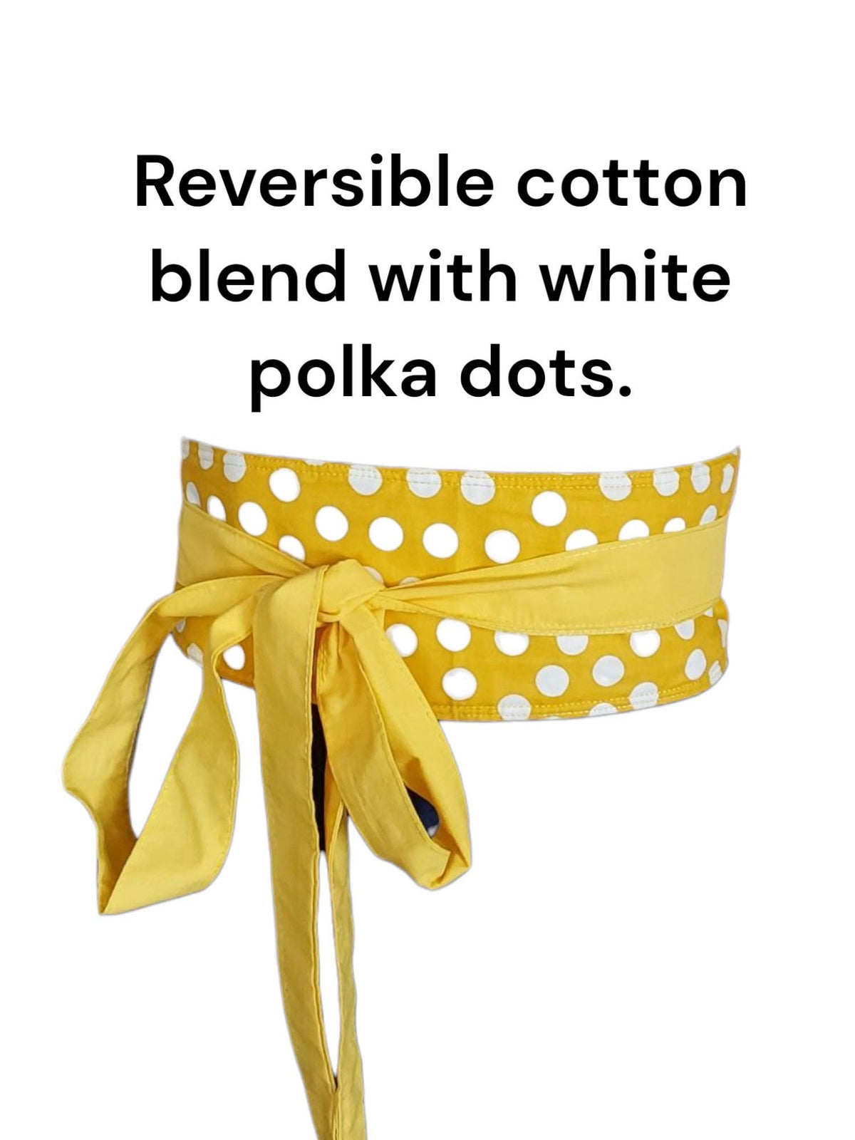 Handmade Yellow Polka Dot Cotton Obi Belt: Retro Wrap Waist Belt reversible