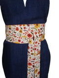 Reversible Fall Floral Obi Belt – Handmade Wrap Belt in Mustard, Green, and Autumn Blooms