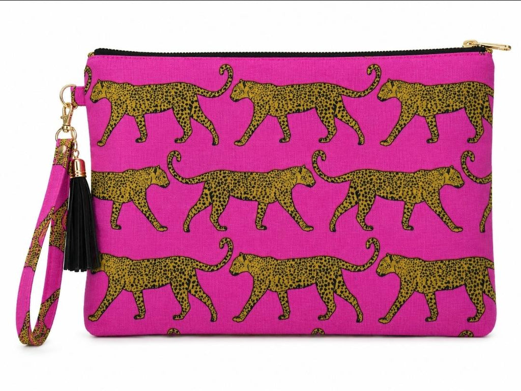 Reversible Obi Belt – Hot Pink Leopard Print with Yellow Back | Handmade Cotton Wrap Belt