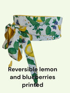 Lemon Print Obi Belt: Reversible Cotton Wrap Sash