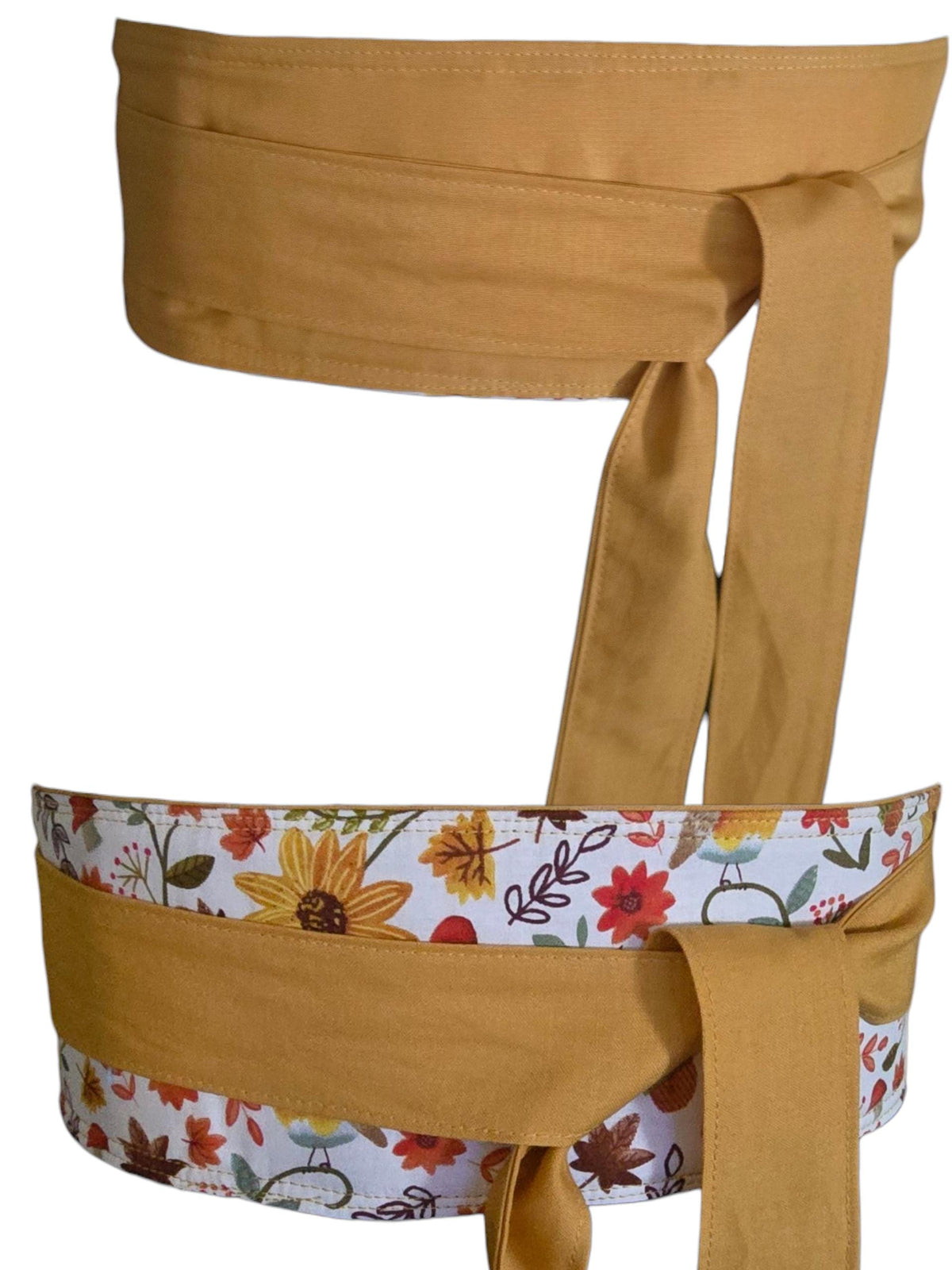 Reversible Fall Floral Obi Belt – Handmade Wrap Belt in Mustard, Green, and Autumn Blooms
