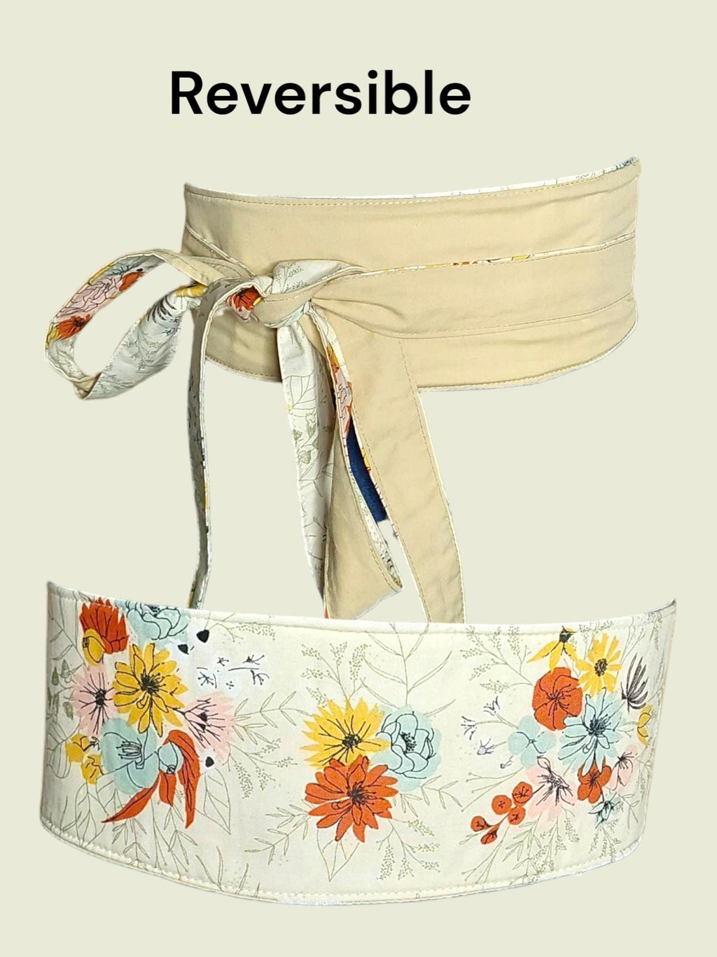 Handmade Reversible Obi Belt: Floral & Yellow Wrap Waist Belt