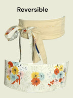 Handmade Reversible Obi Belt: Floral & Yellow Wrap Waist Belt