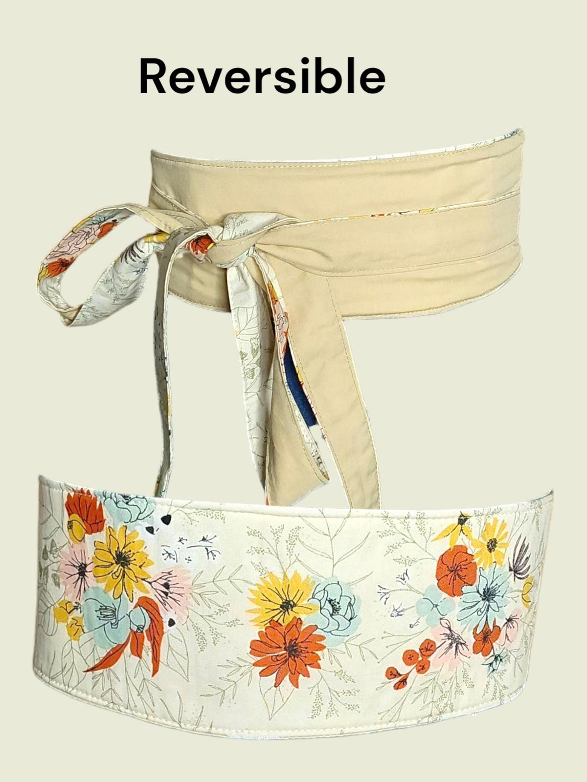 Handmade Reversible Obi Belt: Floral & Yellow Wrap Waist Belt