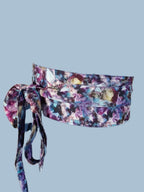 Handmade Reversible Obi Belt: Gemstone Print Cotton Wrap