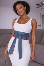 Reversible Denim Obi Belt: African Print Cotton Waist Wrap