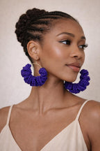 Handmade Crochet Scrunchie Hoop Earrings Set | Purple Yellow Bold Statement Accessory