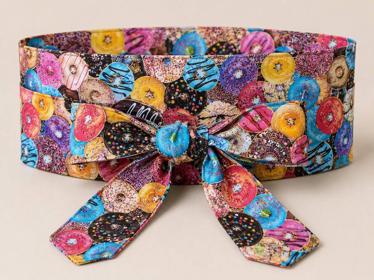 Handmade Donut Print Obi Wrap Belt | Colorful Statement Sash Accessory