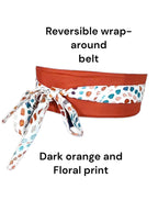 Reversible Wrap Belt: Dark Orange & Floral Print Cotton Obi Sash