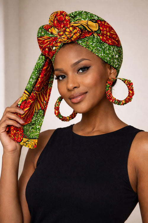African Print Headwrap, Clutch & Earrings Set – Handmade Ankara Matching Set