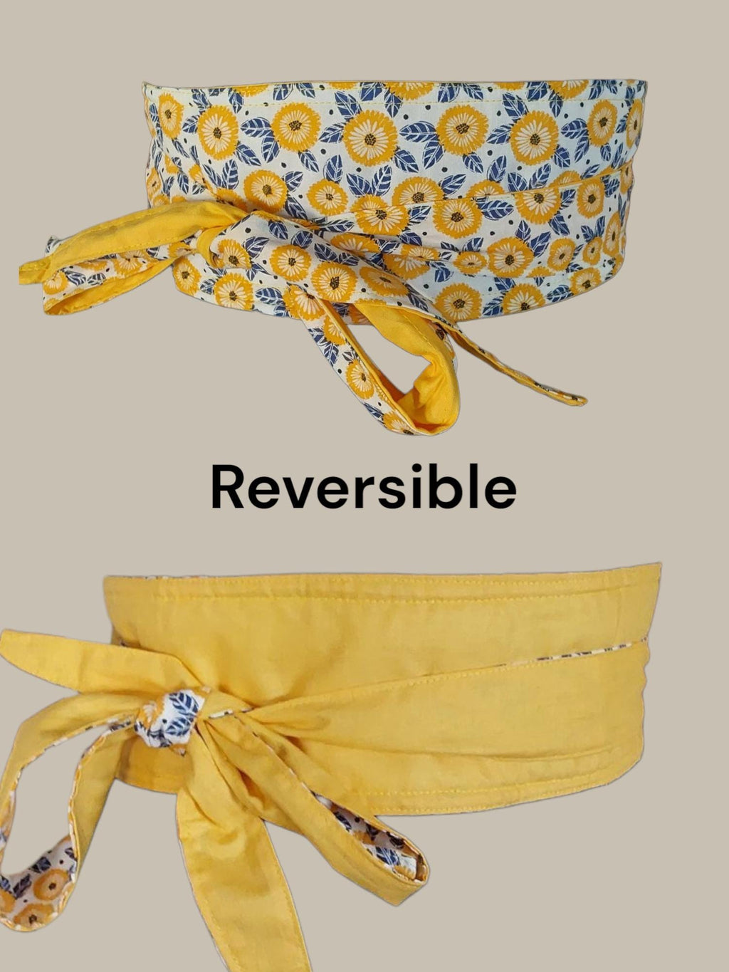 Reversible Obi Belt – Yellow & Blue Floral Cotton Wrap | Handmade by Blesseth4