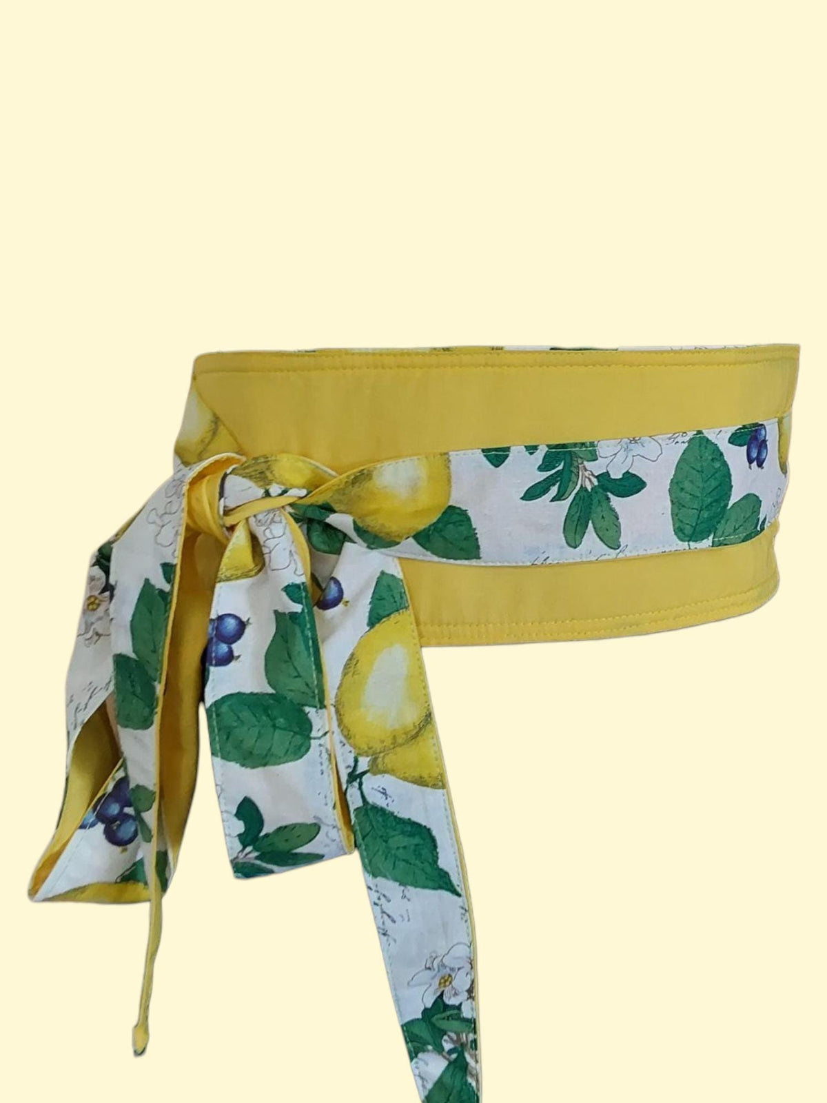 Lemon Print Obi Belt: Reversible Cotton Wrap Sash