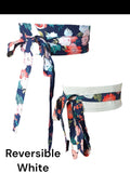 Handmade Reversible Obi Belt: Floral Wrap Waist Tie - Dark Blue