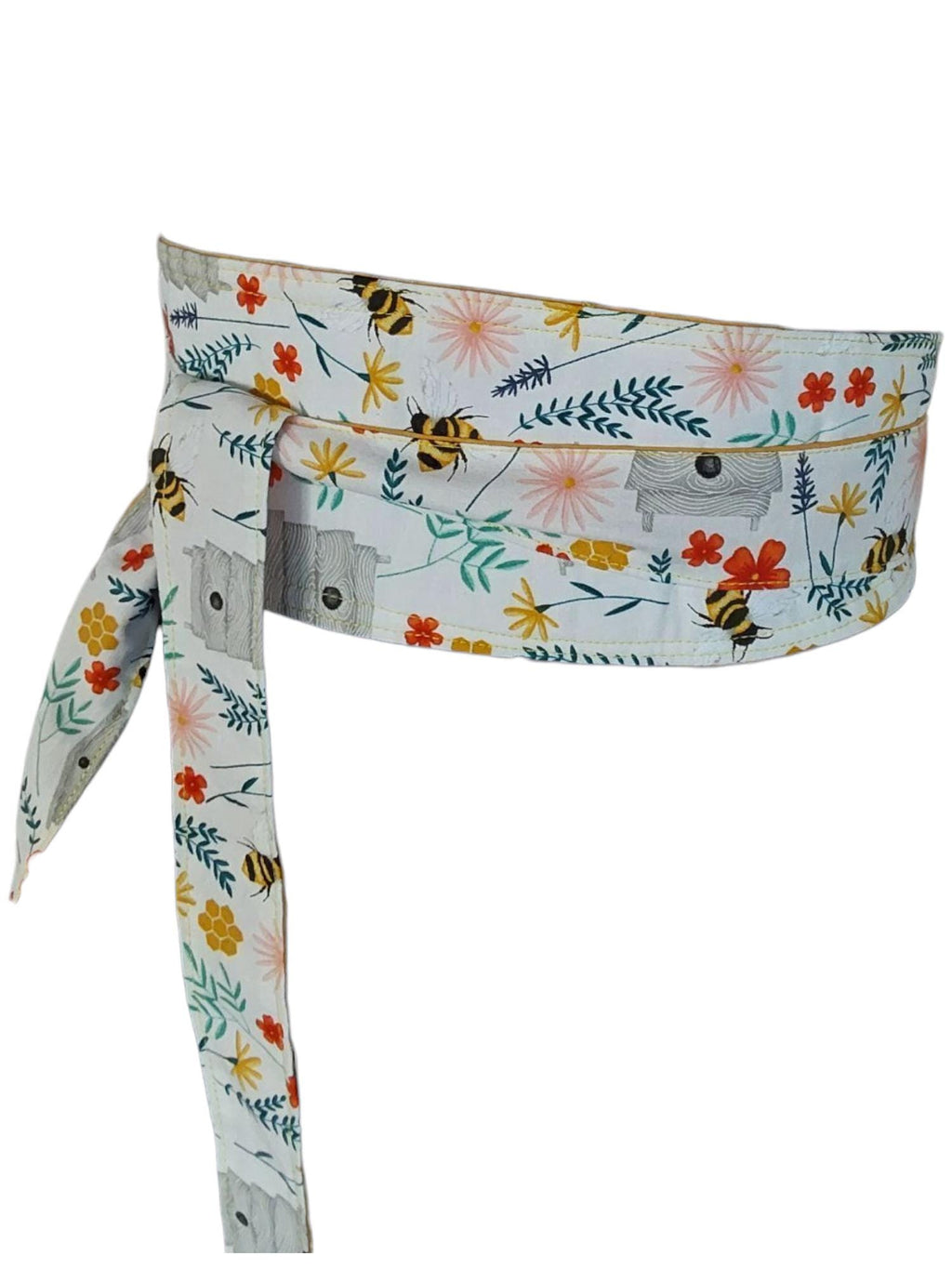 Reversible Floral Obi Belt: Bee & Wildflower Print, Yellow or Teal
