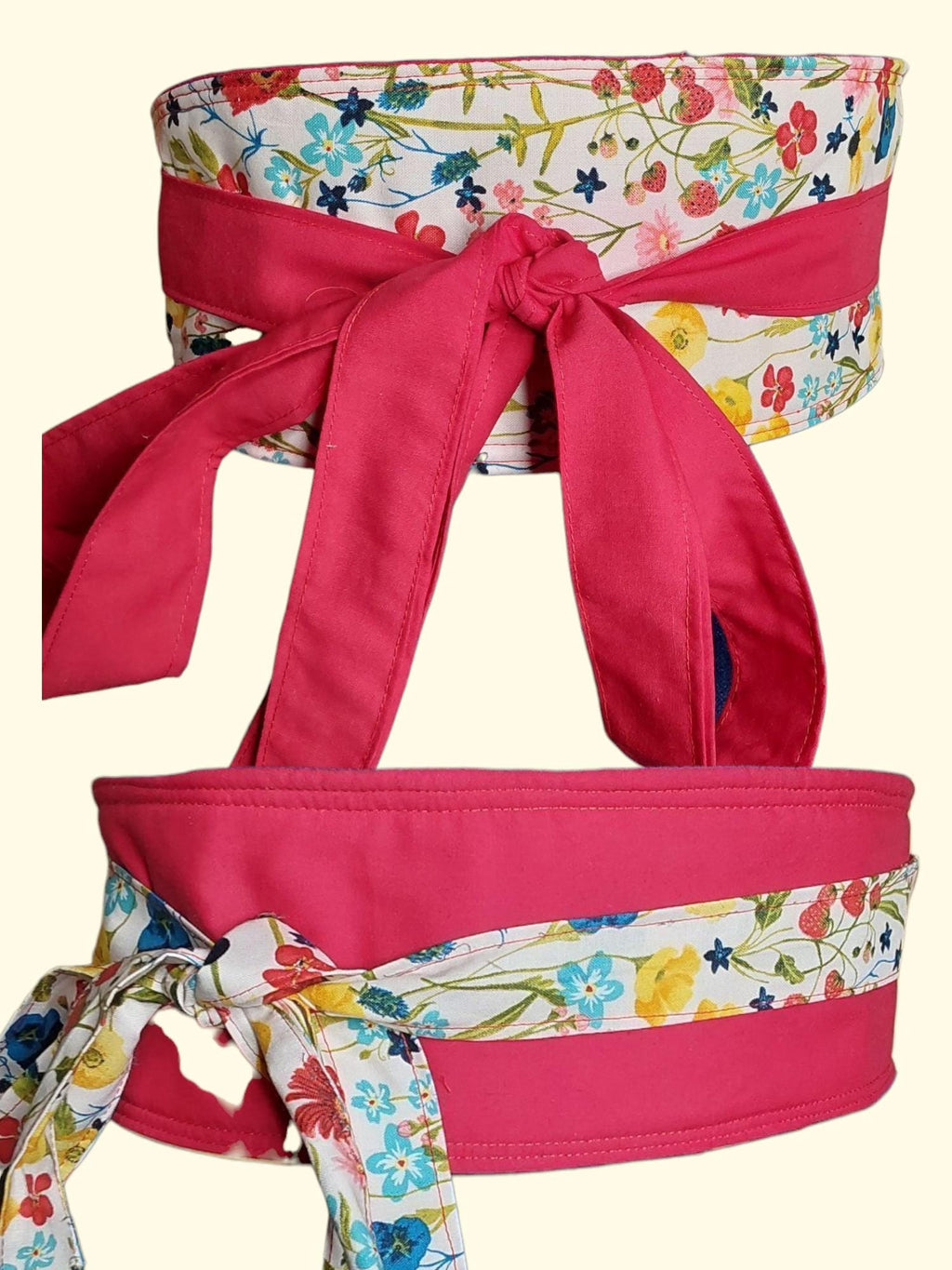 Reversible Floral Obi Belt: Handmade Cotton Wrap Waist Tie”