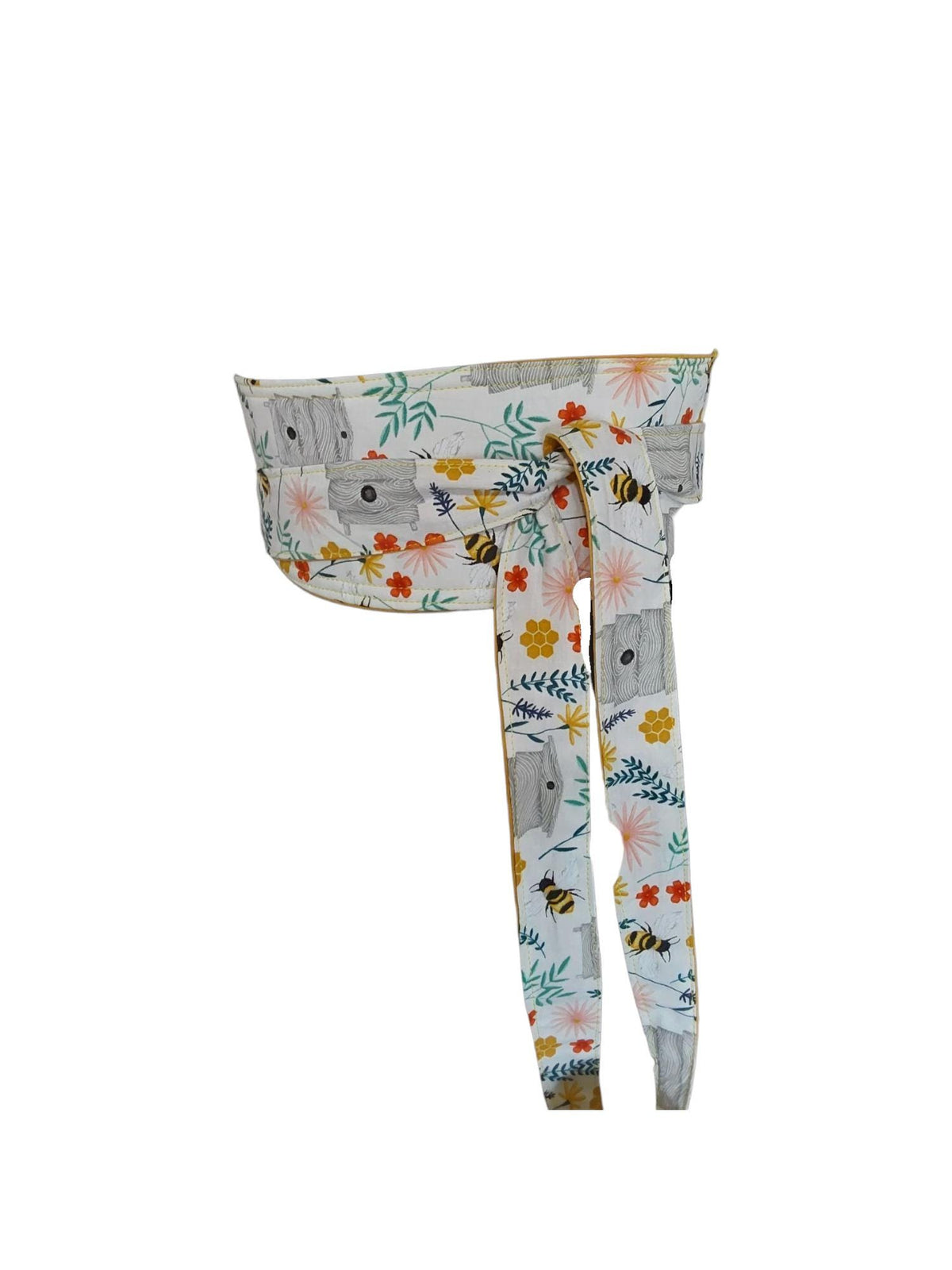 Reversible Floral Obi Belt: Bee & Wildflower Print, Yellow or Teal
