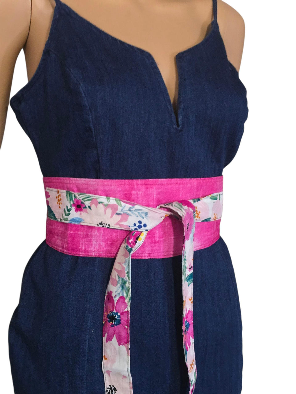 Floral Reversible Obi Belt: Handmade Cotton Wrap Waist Cincher