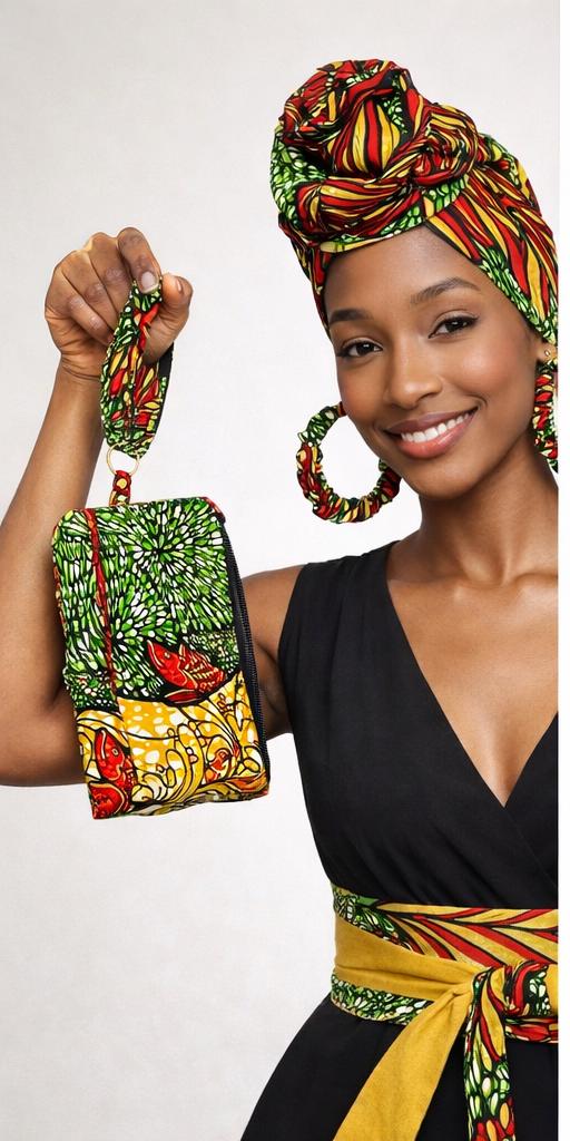 African Print Headwrap, Clutch & Earrings Set – Handmade Ankara Matching Set