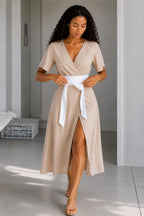 Handmade White Linen Texture Obi Wrap Belt with Keyhole