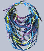 Handcrafted African Print Fabric Strip Necklace: Boho Denim Bib