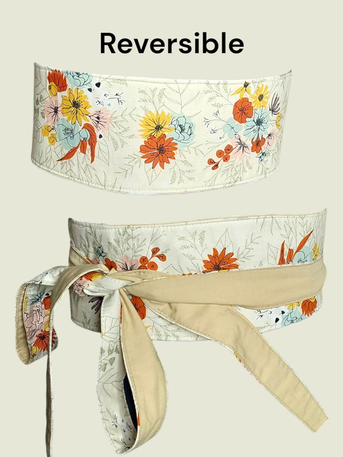 Handmade Reversible Obi Belt: Floral & Yellow Wrap Waist Belt