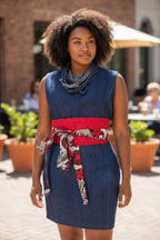 Handmade Reversible Obi Belt: Red & Black Floral Cotton Wrap