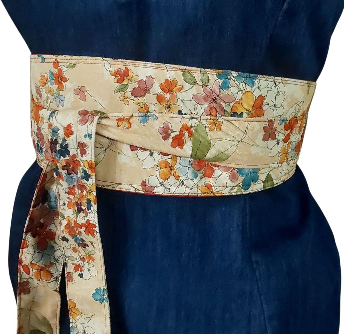 Reversible Obi Belt: Floral & Terracotta Cotton Wrap Waist Cincher