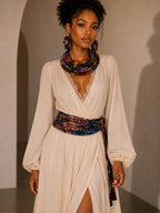 Handmade African Print Fabric Choker Necklace & Matching Cord Rope Belt Set